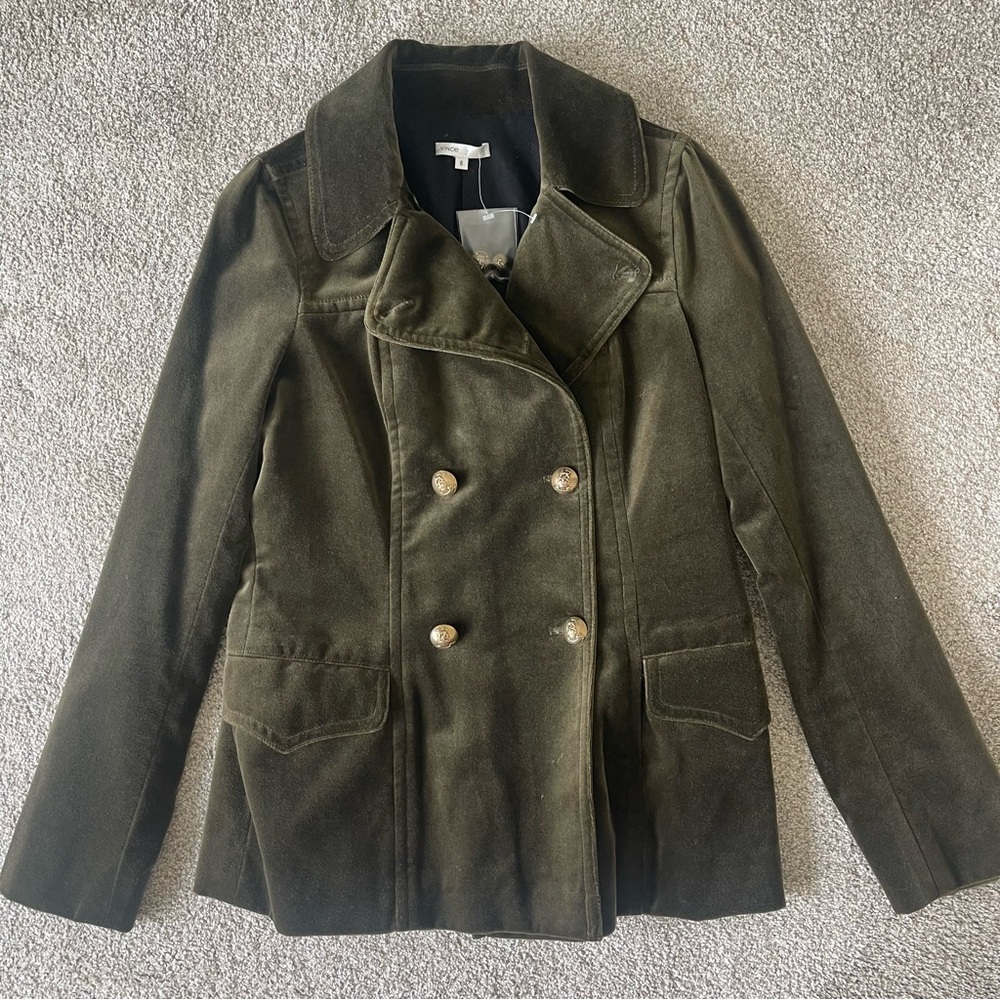 Vince Velvet Blazer Jacket in Moss Green Size 8 Gold Embossed Buttons NEW!!
